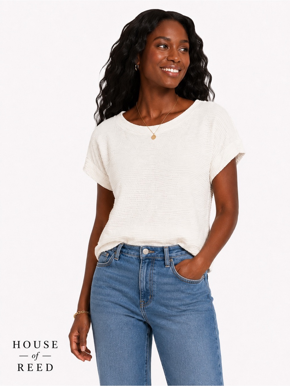 Calvin Klein White Textured Cotton Gauze Top M Minimalist Boho Summer Blouse